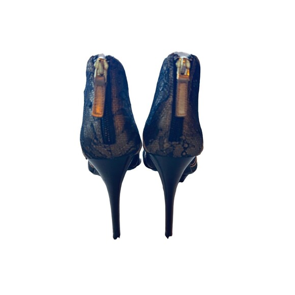 Elie Tahari Women's 38 7.5 Peep Toe Gold Black Lace Zip Pumps Leather 5" Heel - Picture 9 of 10